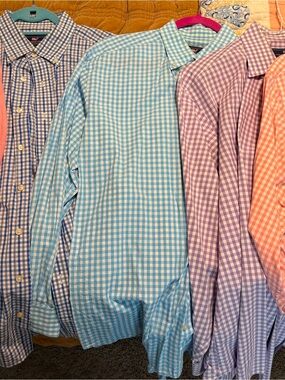 Vineyard Vines Blue, Purple & Pink Gingham 6 Dress Shirts  LOT